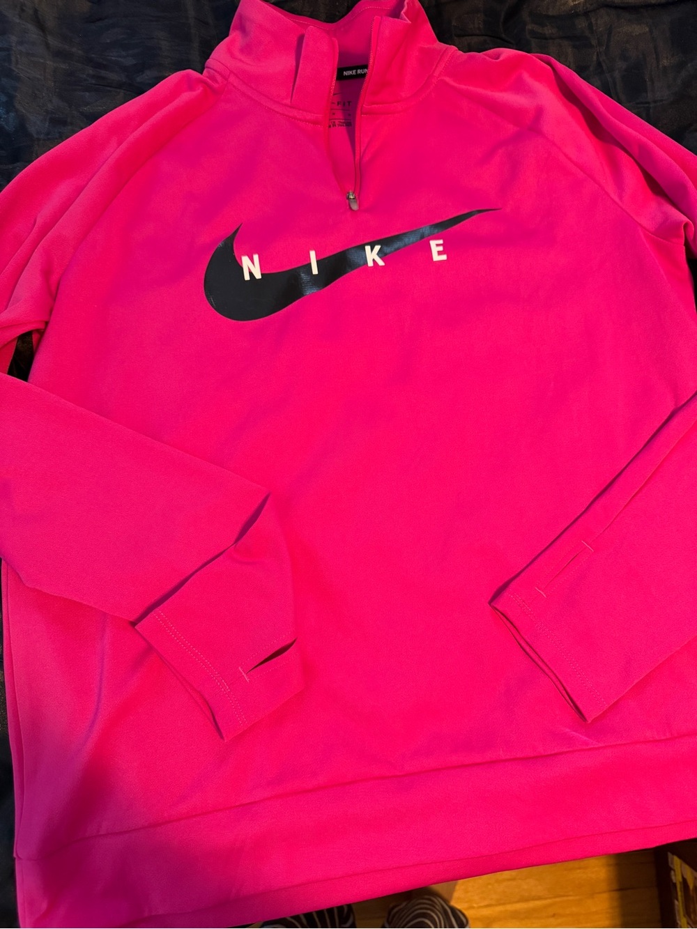 Nike Hot Pink Half-Zip Long Sleeve Top with Black Swoosh